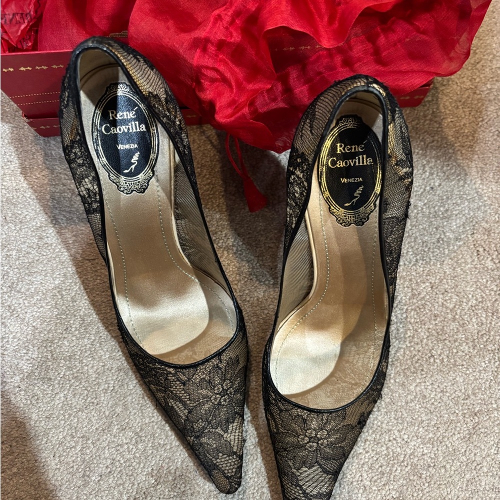 Rene caovilla Black Lace Women's Heels